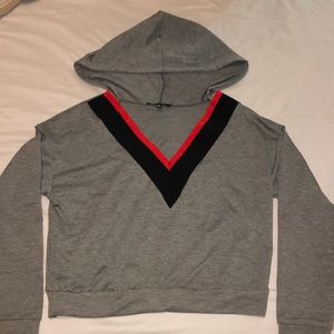 Cropped V-Neck Hoodie